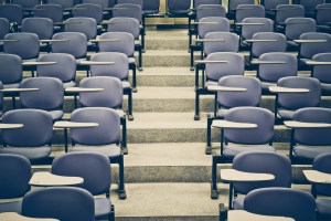 Lecture Chairs In A Class Room With Stair Path In Middle