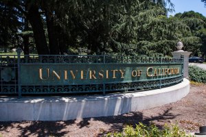 The sign of University of California at the entrance of Berkeley campus